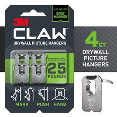 3M CLAW™ 25 lb. Drywall Picture Hanger With Spot Markers (4 pack)
