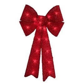 Pre-Lit Tinsel Bow, Red, 20 Red Mini Lights, 12 x 24-In.