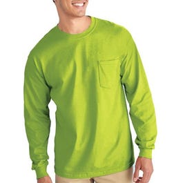 Pocket T-Shirt, Long Sleeve, Safety Green, Large