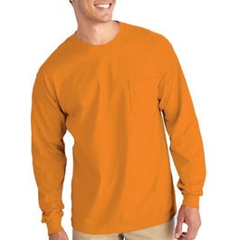 Pocket T-Shirt, Long Sleeve, Safety Orange, Large