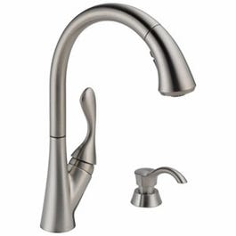 Ashton High Arc Pull Down ShieldSpray Kitchen Faucet With Soap Dispenser, Single Handle, Stainless Steel;