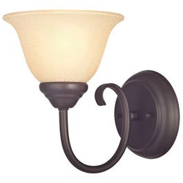 Wall Light Fixture, Indoor, Dark Bronze & Antique Amber Glass, 60-Watt, 6.25 x 8.125-In.