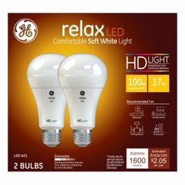 Relax HD LED Light Bulbs, Soft White, 17-Watts, 1,600 Lumens, 2-Pk.