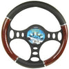 Steering Wheel Cover, Black/Wood/Chrome