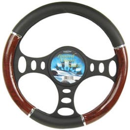 Steering Wheel Cover, Black/Wood/Chrome