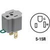 Leviton 15A 125V Gray Grounding Cube Tap Outlet Adapter