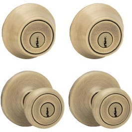 Security Combination Lockset, Antique Brass