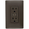 USB Charger With Duplex Receptacle, 2-Port, Dark Bronze 15-Amp