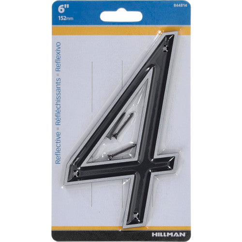 Hillman Black & Silver Reflective Plastic House Number 4