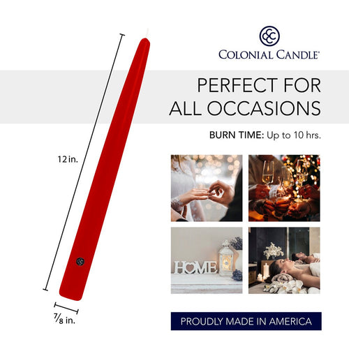 Colonial Candle 12 Red Handipt Taper, 12 Pack