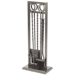 Fireplace Tool Set, Modern Twist, Antique Iron Steel, 5-Pc.