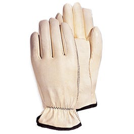 Goatskin Leather Work Gloves, White, Large