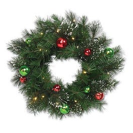 Artificial Lighted Pine Wreath, Battery-Operated, 24-In.