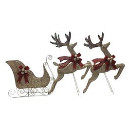 Lighted Sleigh/Reindeer Set, 43-In. High Deer, 100 Lights Each