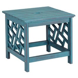 Portland Patio End Table, Blue Distressed Hardwood, 18-In.