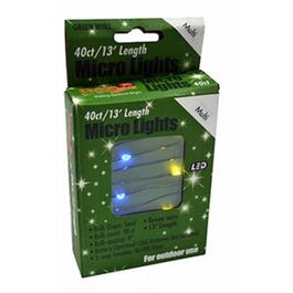 LED Christmas Light Set, Multi Micro/Green Wire, Battery-Operated, 40-Ct.