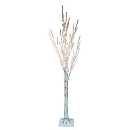 Faux Twig Tree, Snowy Birch, 48 Warm White LED Lights, 4-Ft.