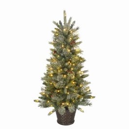 Jackson Snowy Artificial Pre-Lit Pine Tree, 100 Warm White LED Lights, 4-Ft.