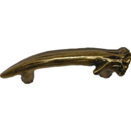 Cabinet Pull, Antler, Left Facing,  Antique Brass