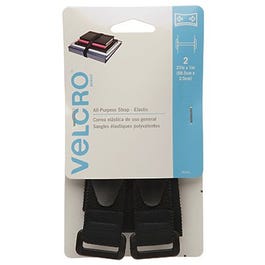 All-Purpose Velstrech Fastening Straps, Elastic, Black, 27 x 1-In. 2-Ct.