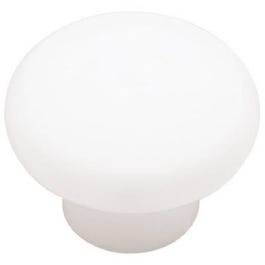 Cabinet Knob, White Plastic, 1-3/8-In. Round